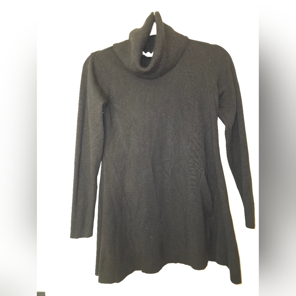 Women's Black Turtleneck Tunic Sweater XS Roomy Fit